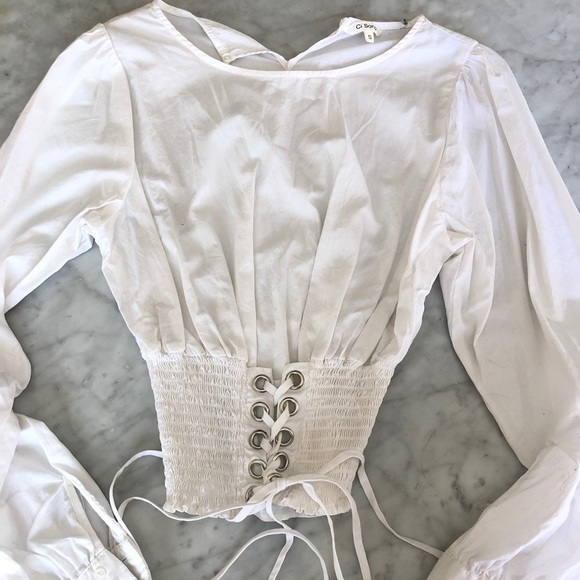 WHITE LONG SLEEVE CORSET TOP - Picture 1 of 4